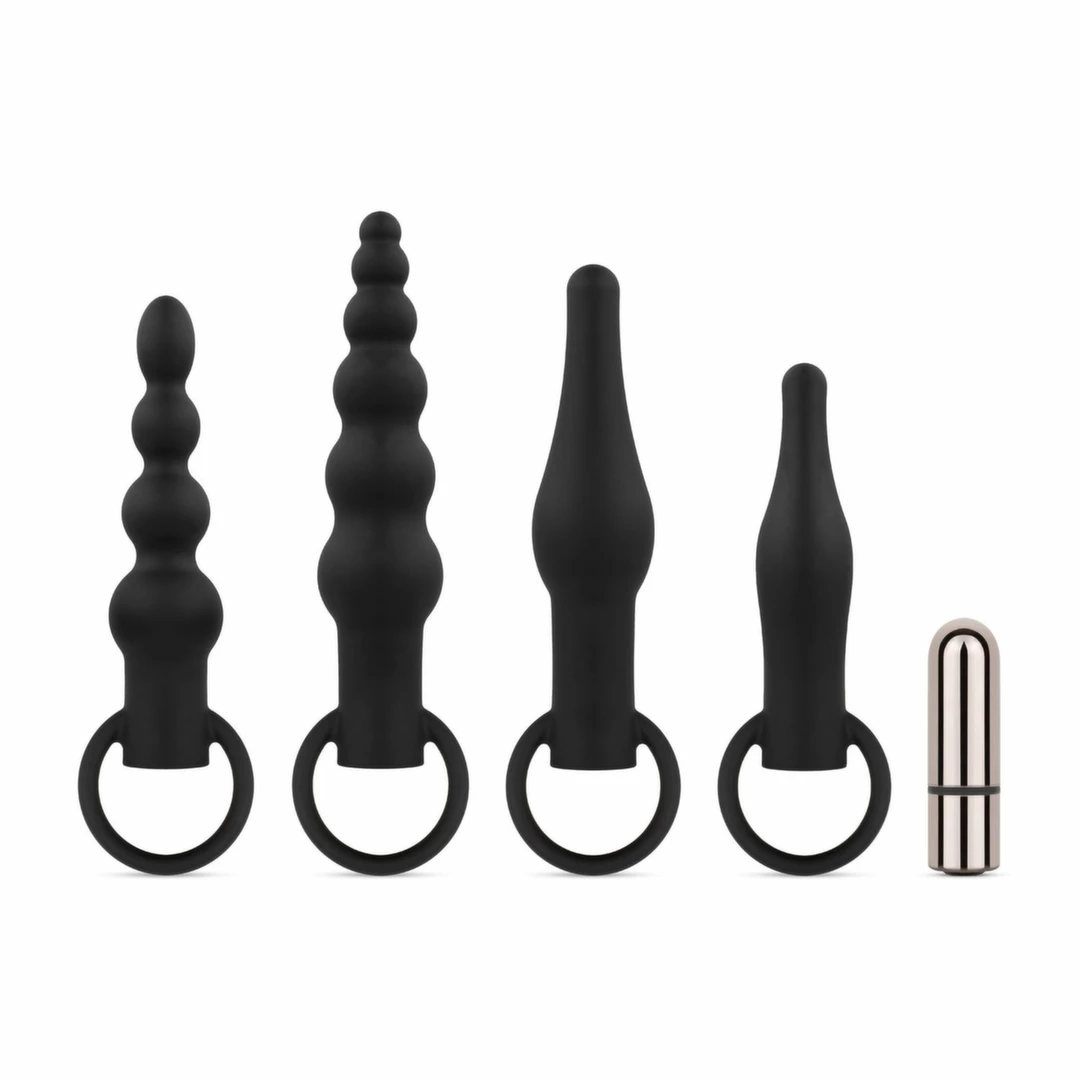 EasyToys Silicone Anal Plug Set with Vibrating Bullet - Black