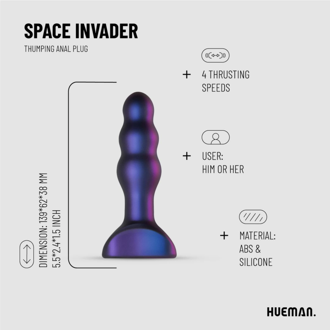 Hueman Space Invader Vibrating & Thrusting Silicone Plug