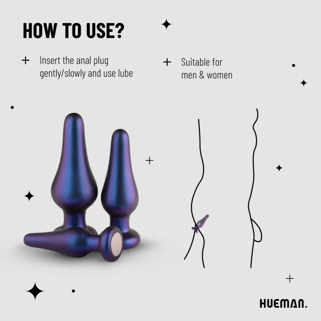 Hueman Comets Silicone Anal Training Plug Set 3 Sizes Black. Anal sets. See functions