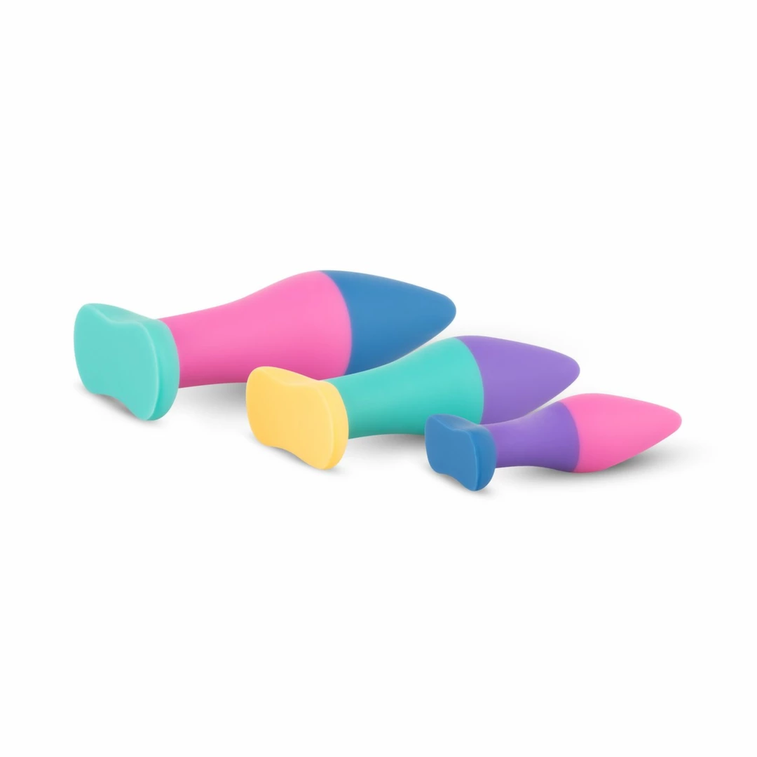 Koda Silicone Anal Training Set 3 Sizes Colorful Design. Butt plug. Product details include functions