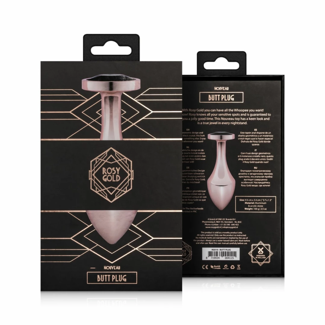 Rosy Gold Nouveau zatyczka anatomiczna z czarnym krysztaÅ‚em