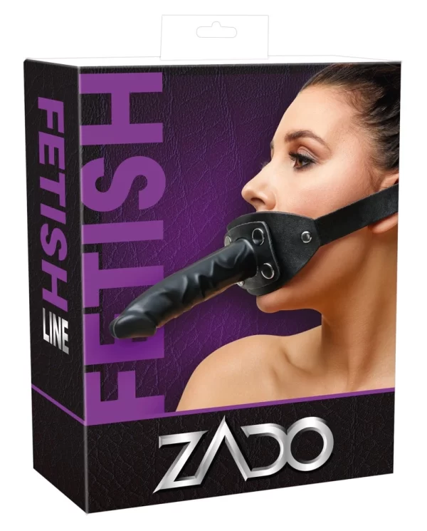 ZADO Double Gag System Skorzany z Paskiem na GÅ‚owÄ™ Czarny 13 cm