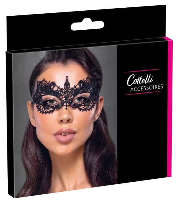Cottelli Accessoires Czarna MaskujÄ…ca Opaska z KoronkÄ… i Otworami na Oczy