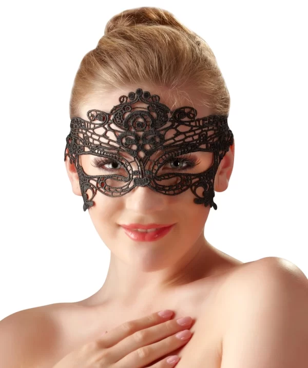 Cottelli Collection Black Embroidered Eye Mask with Lace