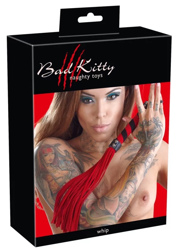 Bad Kitty Red Line - dwukolorowy bicz tekstylny 38 cm