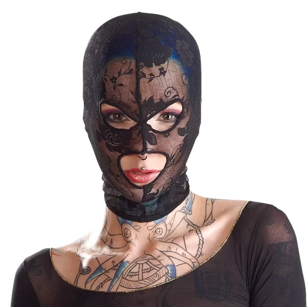 Bad Kitty Lace Head Mask Black - Flexible