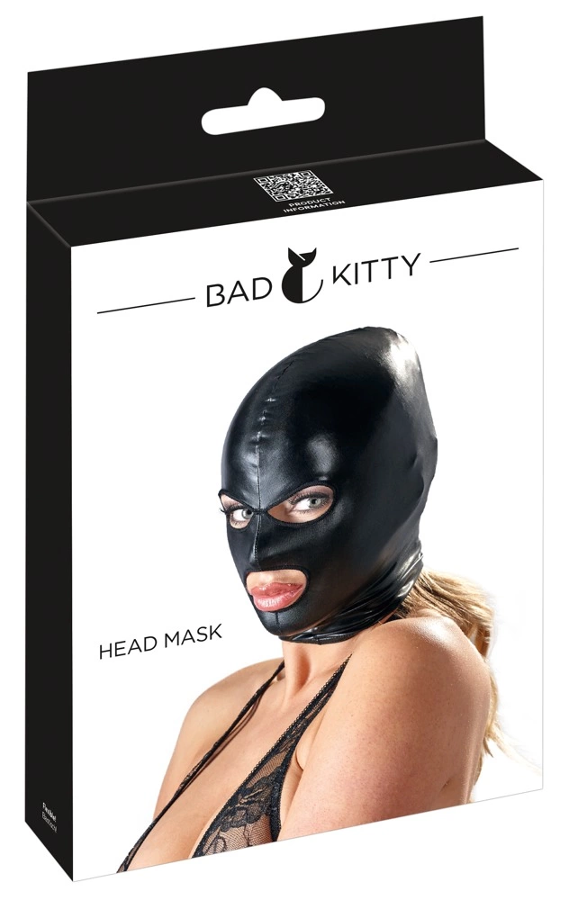 Bad Kitty maska czarna wet look z wyciÄ™ciem na oczy i usta uniwersalna