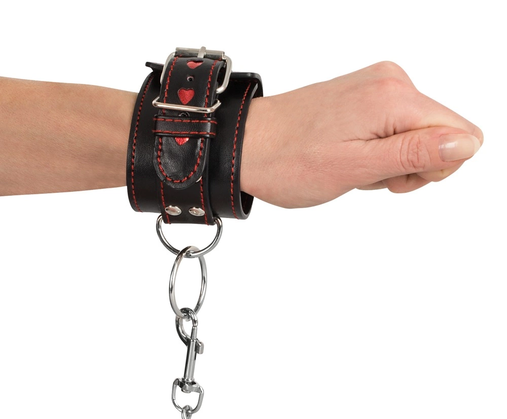 ZADO Adjustable Black-Red Wrist Restraints with Heart Motif ZADO Adjustable Black-Red Wrist Restraints with Heart Motif