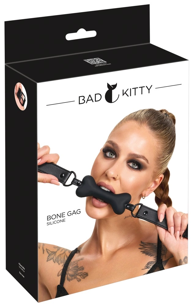 Bad Kitty Gag Dog Bone silikonowy knebel kostka regulowany czarny - Anelma Bad Kitty Gag Dog Bone silikonowy knebel kostka regulowany czarny