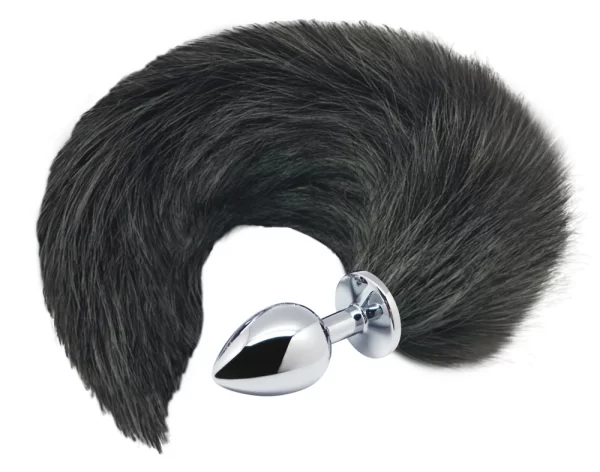 Alive Black & White Fox Tail M - Korek z puszystym czarnym ogonem
