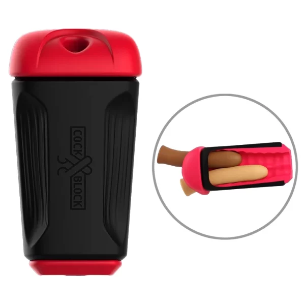 CockBlock FROT Massager Double Tunnel Intimate Machine 20cm Black/Red combines an ergonomic design for comfortable