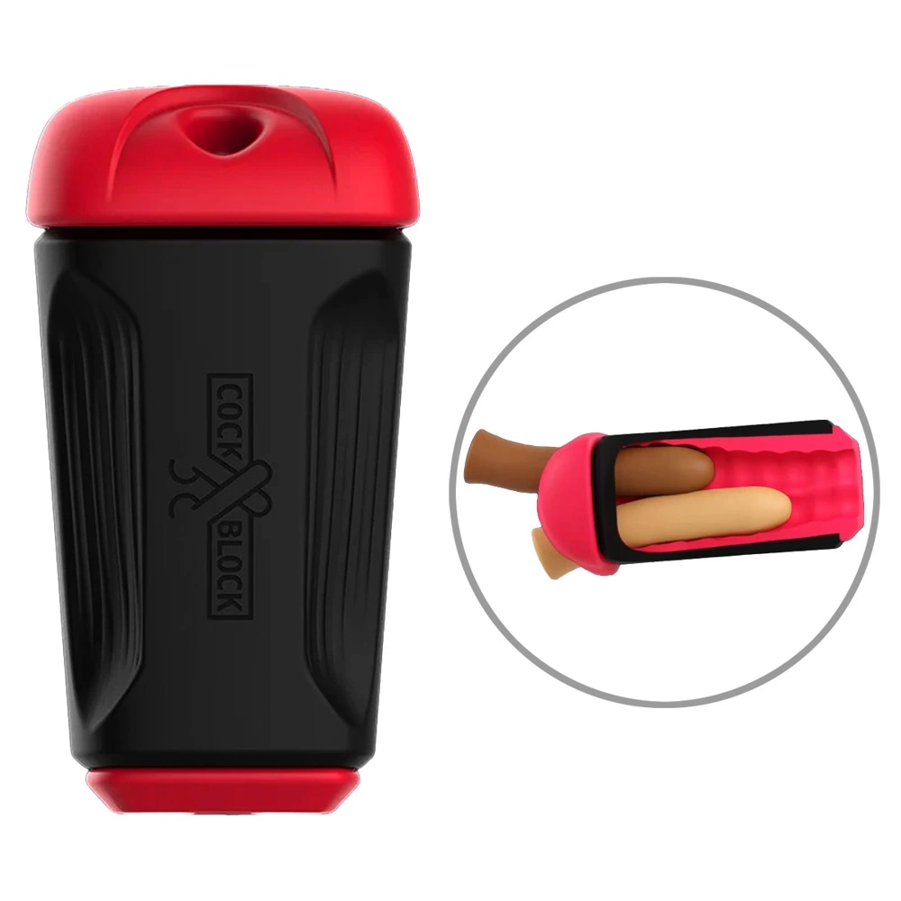 CockBlock FROT Massager Double Tunnel Intimate Machine 20cm Black/Red combines an ergonomic design for comfortable