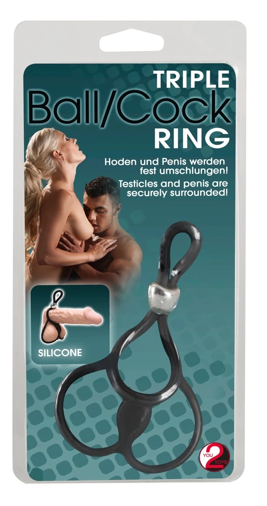 You2Toys Potrojny PierÅ›cieÅ„ Regulowany Czarny Silikon 13cm