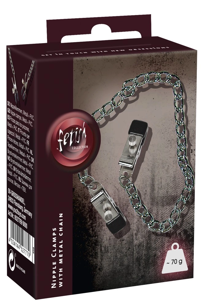 Fetish Collection ÅaÅ„cuch metalowy z regulowanymi zaciskami 30 cm