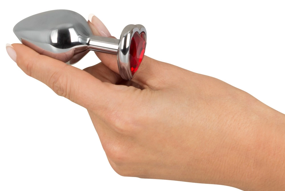 You2Toys Diamond Plug Medium - Aluminium Heart Red Gem 8.2 cm. Butt plug. See functions
