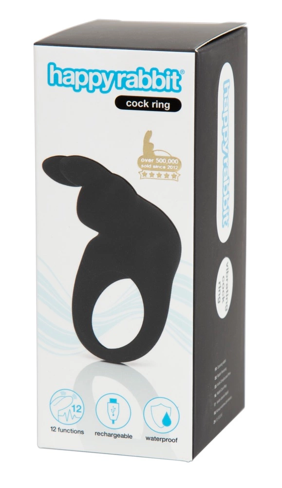Happy Rabbit Black Intimate Ring with Vibrating Flexible Ears - Anelma sextoys