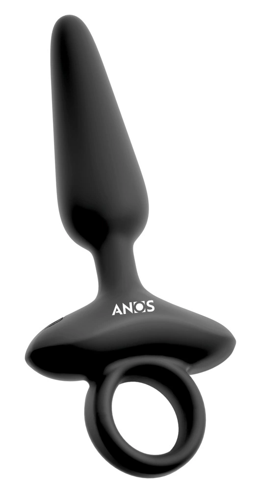 ANOS Flexible Vibrating Silicone Plug 15 cm with Ring Handle Black. Butt plug. See functions