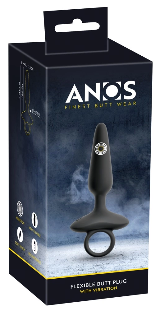 ANOS Flexible Vibrating Silicone Plug 15 cm with Ring Handle Black