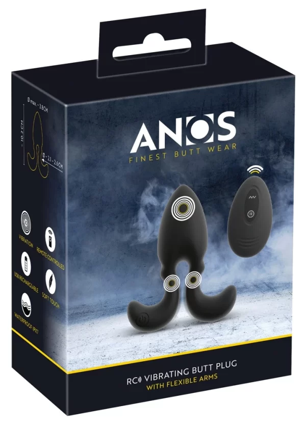 ANOS RC Vibrating Plug Flexible Arms 10 Modes Silicone Black 10.2cm