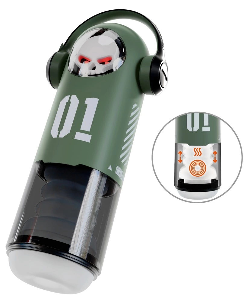 Black - Anelma Rebel SKULL 3F Intimate Device with Heating & Thrusting