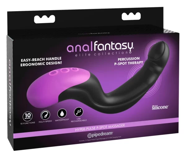 Anal Fantasy Elite Hyper Pulse P-Spot Massager Silicone Black 15.2cm