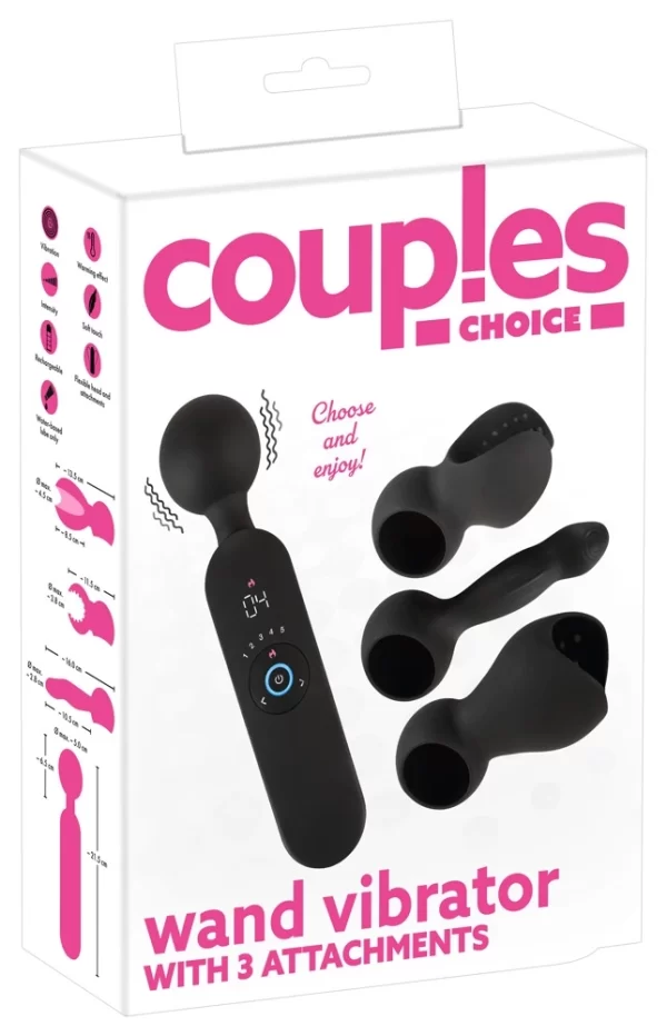 Couples Choice Masażer z 3 wymiennymi końcowkami czarny 21