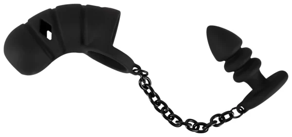 Black Velvets Silicone Intimate Cage Set with Grooved Plug &
