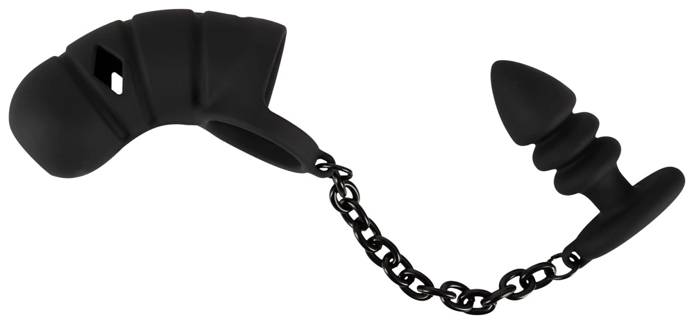 Black Velvets Silicone Intimate Cage Set with Grooved Plug &