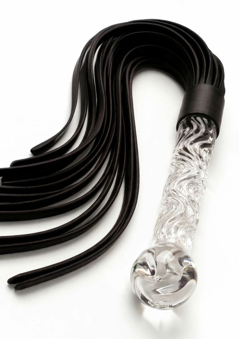 TOYJOY Crystal Leather Whip - szklany uchwyt i skorzane rzemienie 66 cm