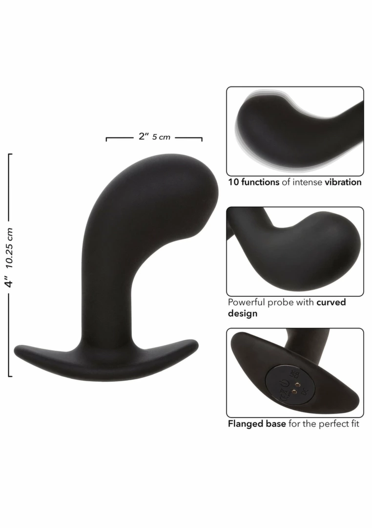 Rock Bottom Curved Probe Silicone Intimate Device USB Rechargeable Black. Butt plug. See functions