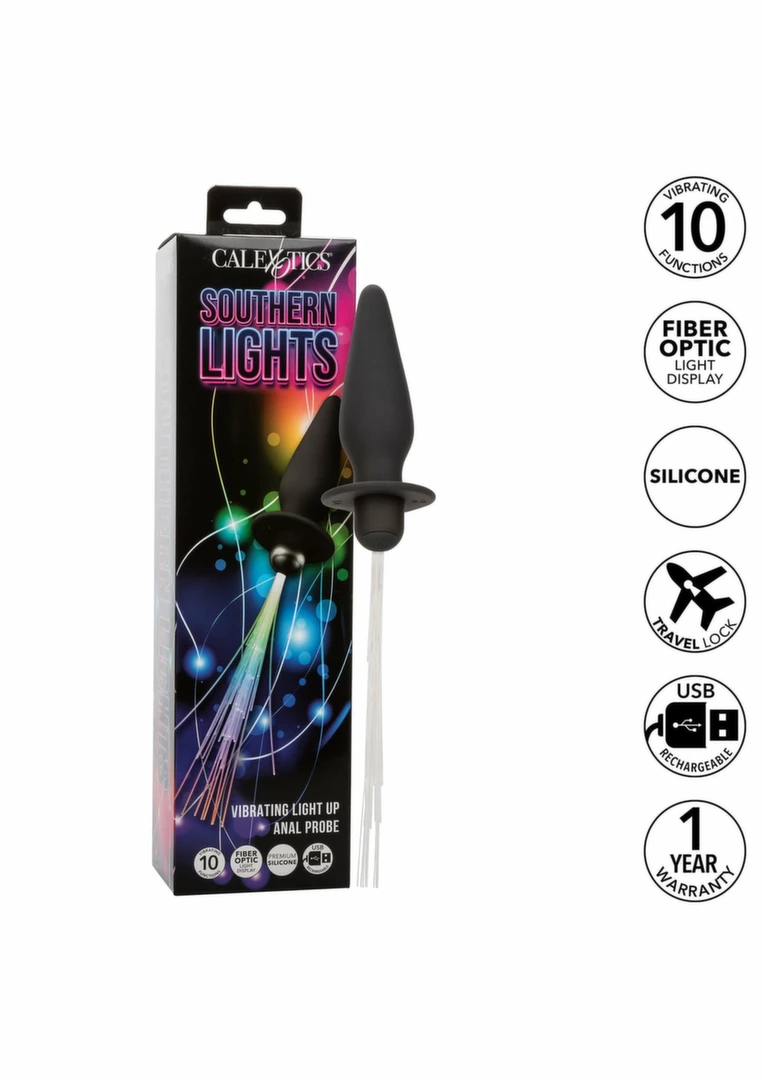 CalExotics Southern Lights Vibrating Light Up Anal Probe Silicone USB. Butt plug