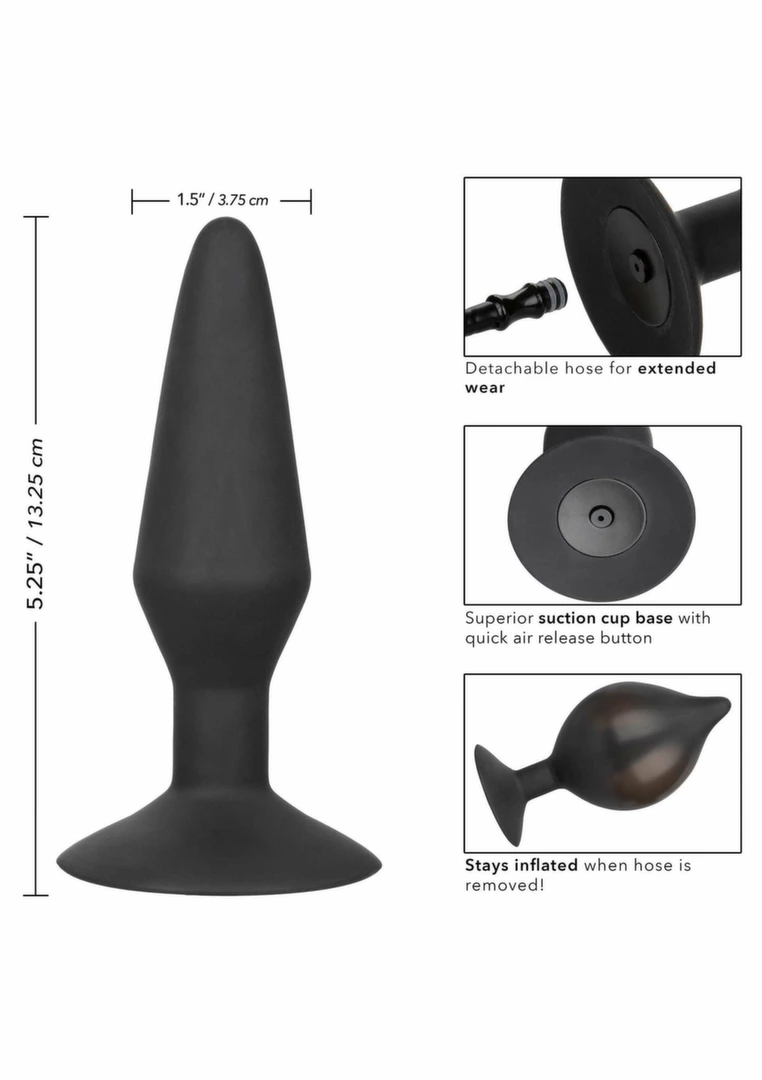 CalExotics Large Silicone Inflatable Plug with Suction Base 13.25cm. Black. See functions