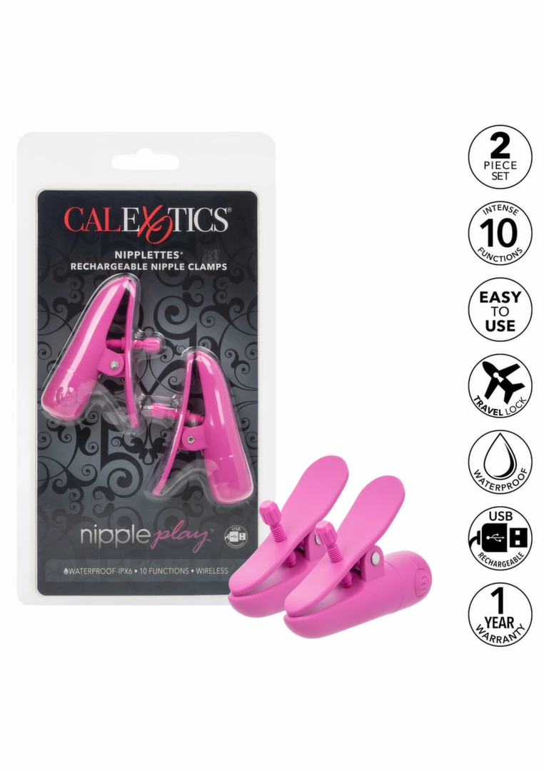 Nipplettes Rechargeable Adjustable Vibrating Clamps Pink