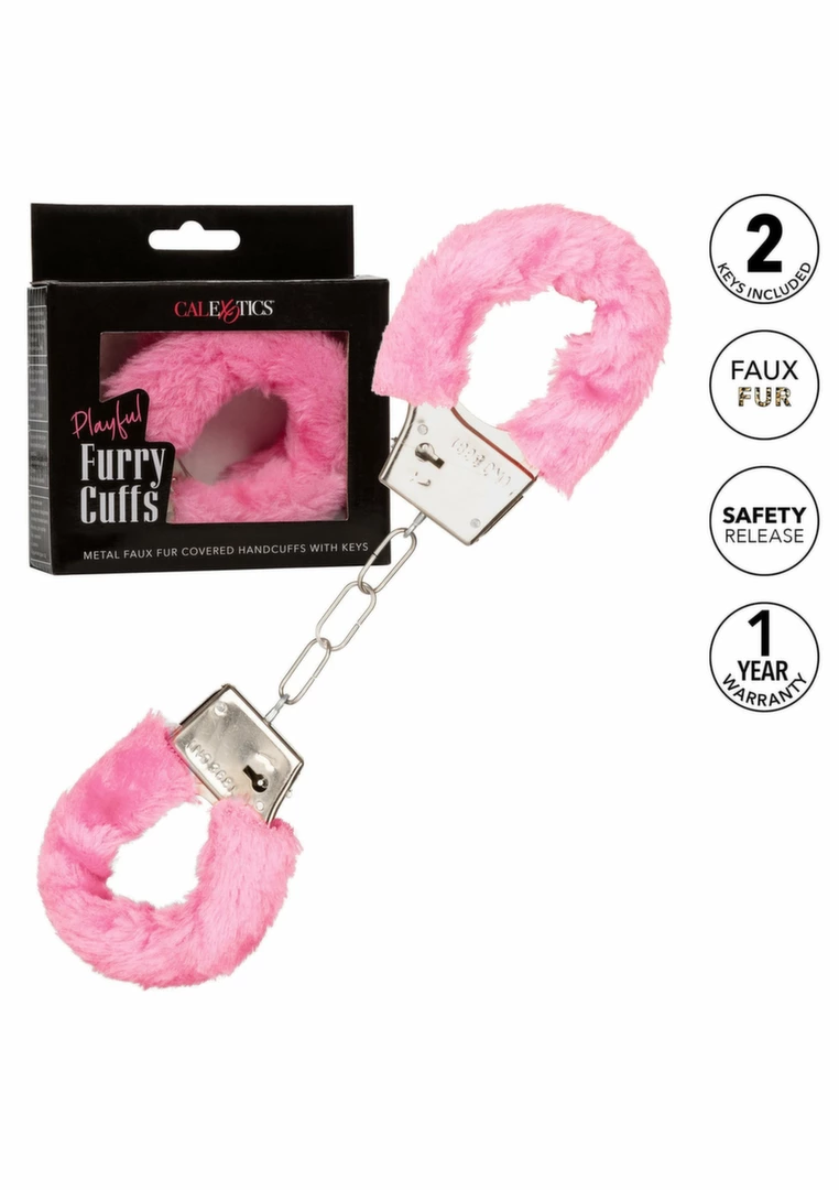 Playful Furry Cuffs Adjustable Faux Fur Metal Restraint