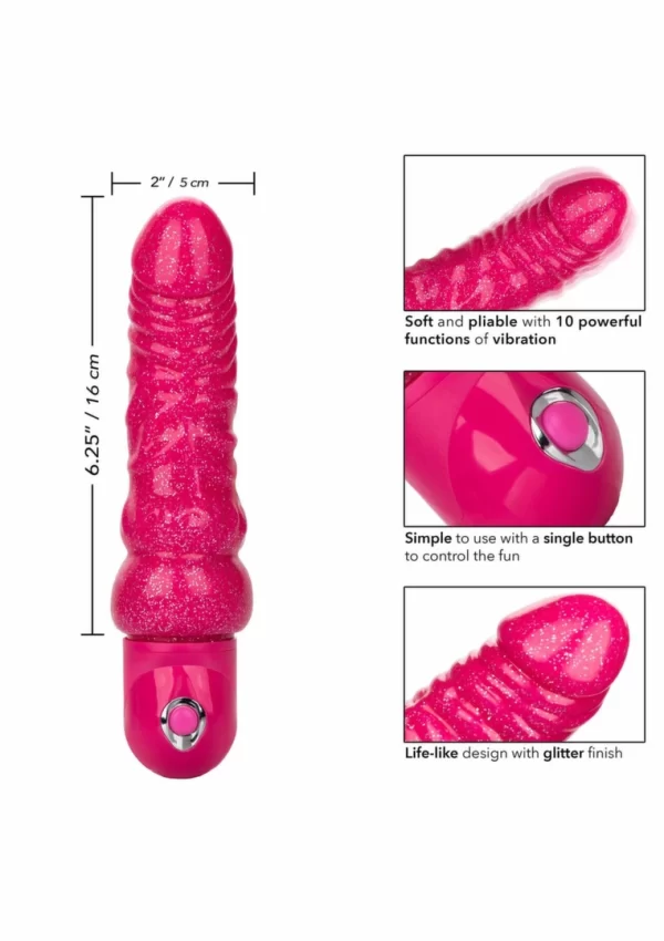 Lady Boner Bendable Vibrator Pink Flexible Glitter 21 cm