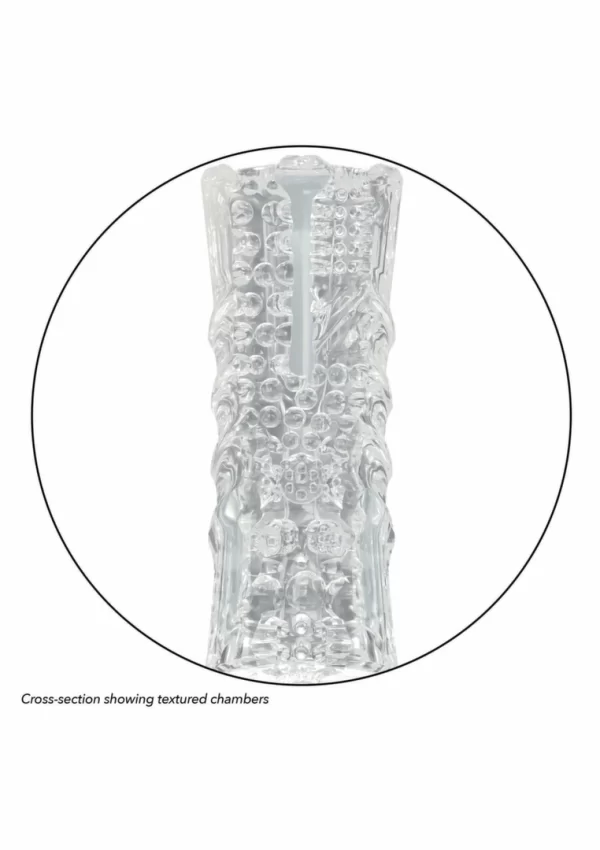 Cyclone Dual Chamber Stroker Transparent Multi-Texture System XL combines an ergonomic design for comfortable