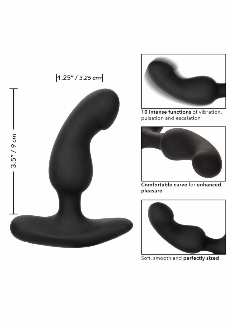 CalExotics Rechargeable Curved Probe Silicone Intimate Device Black. Prostate massager. See functions