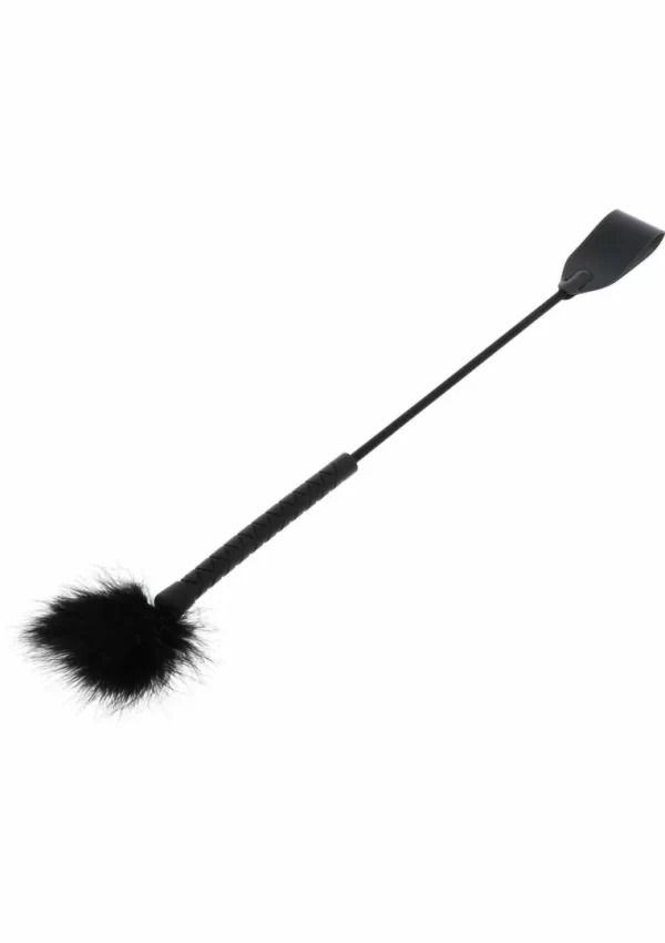 Crop Whip & Feather Tickler Dual-Sided PU Leather Black 38cm