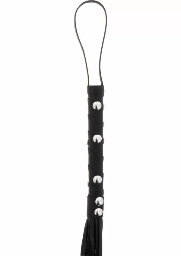 Shots Short Studded Flogger Whip Black PU Leather Compact