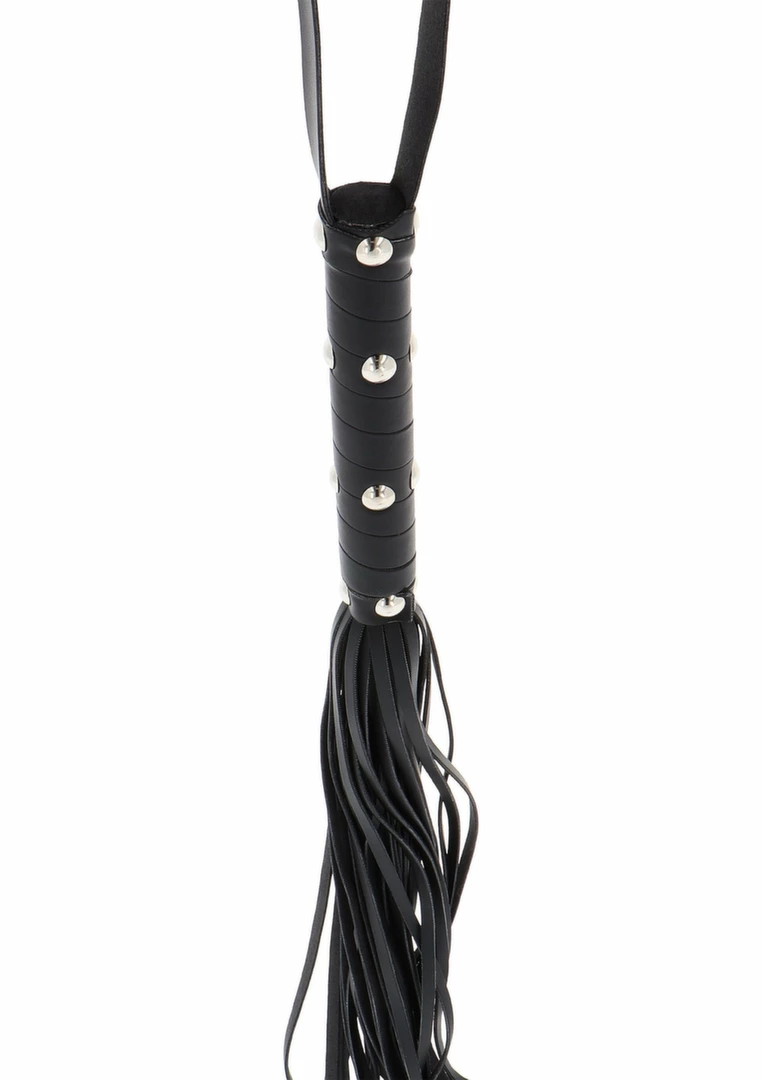 Ouch! Long Studded Flogger Whip Black PU Leather 70cm