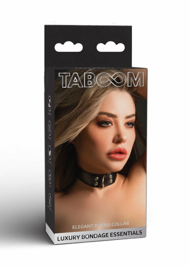 TABOOM Elegant D-Ring Collar Vegan Leather Adjustable Black
