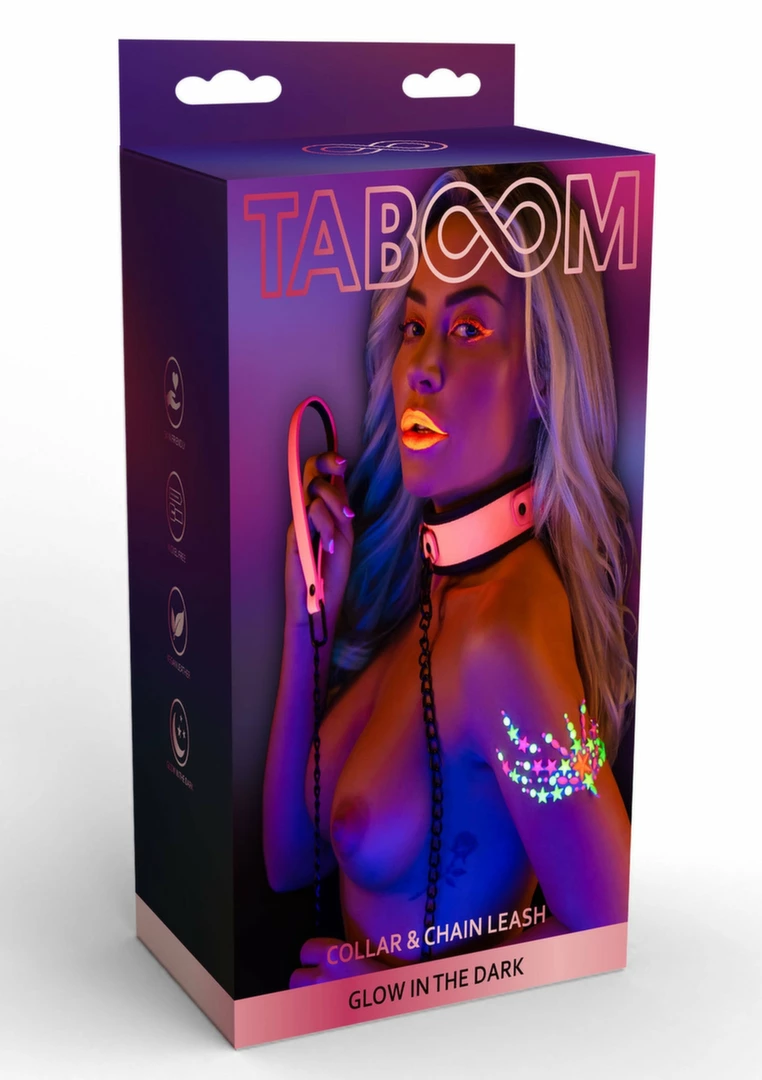 TABOOM Glow in the Dark Collar & Chain Leash - Å›wiecÄ…cy komplet obroÅ¼a i smycz