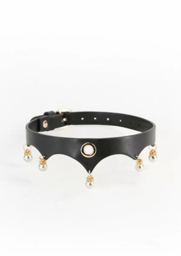 Fetish & Fashion Jezebel Collar zÅ‚ote akcenty perÅ‚y regulowany 29-40cm