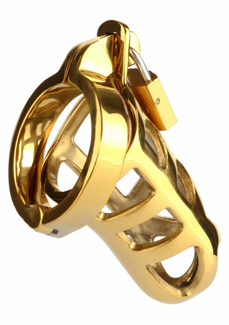 Mr. Steel Brutal Chastity Cage Gold - stalowa klatka intymna