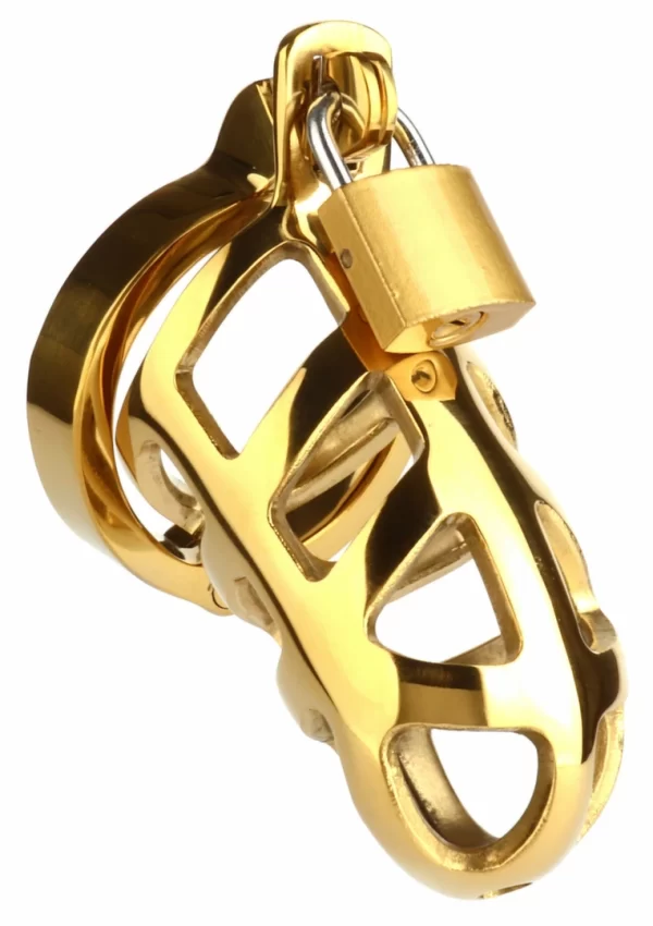 Mr. Steel Brutal Chastity Cage Gold - stalowa klatka intymna