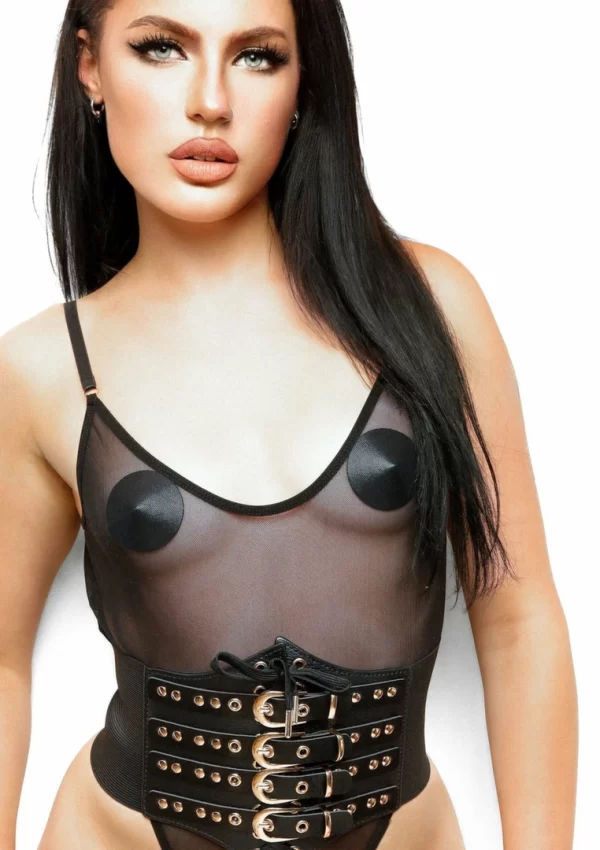 Kinky Diva Buckled Front Waist Cincher elastyczny pas modelujÄ…cy czarny M/L