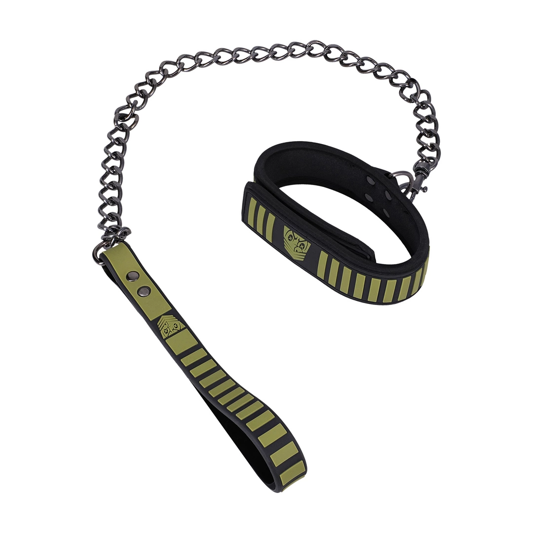 Doc Johnson Tactical Collar & Leash Black/Green - regulowany neoprenowy komplet