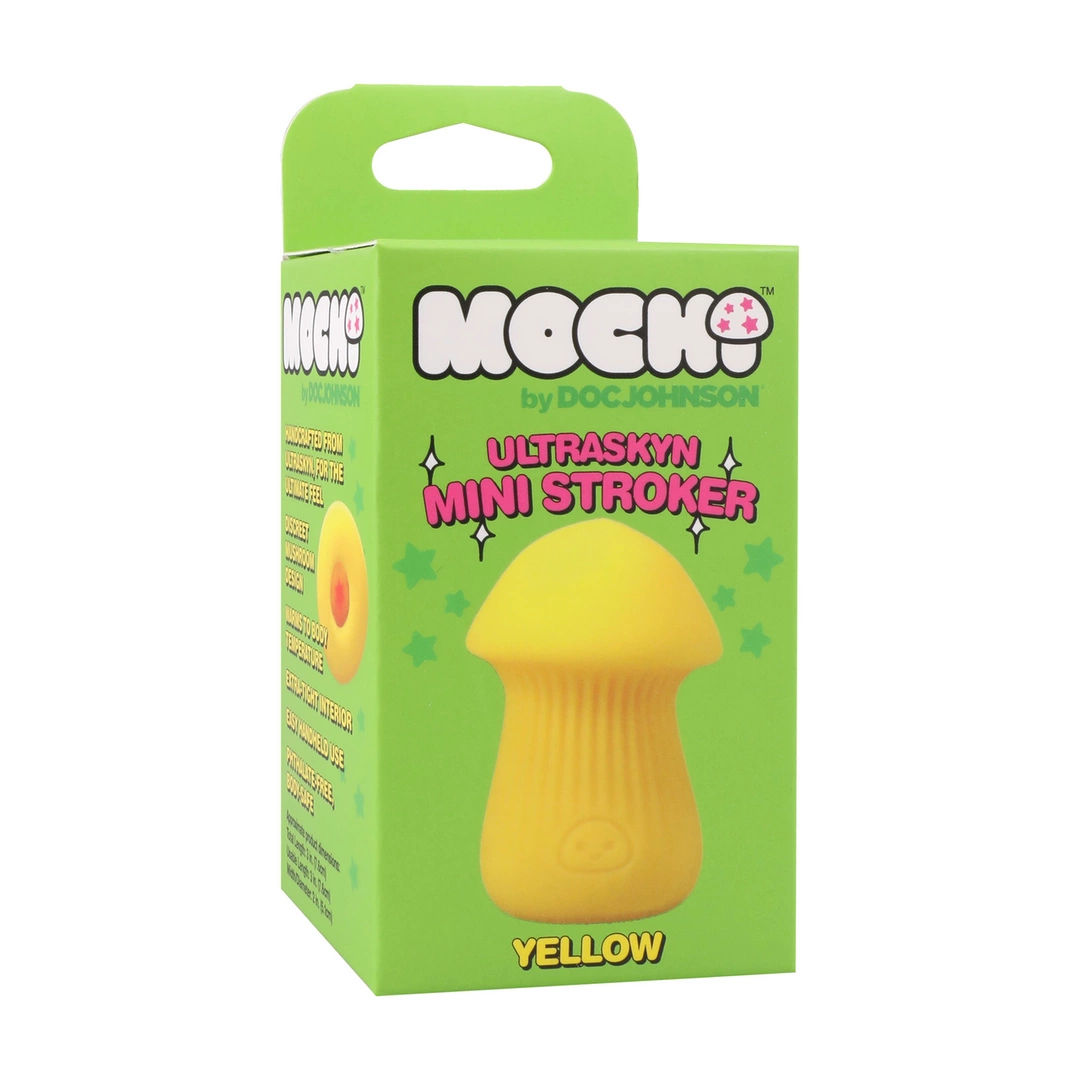Doc Johnson ULTRASKYN Mini Intimate Device Yellow King Mushroom Design combines an ergonomic design for comfortable
