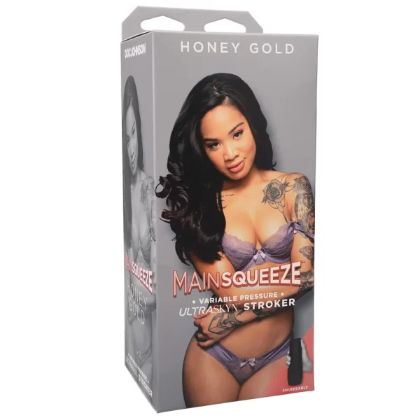 Doc Johnson Main Squeeze Honey Gold ULTRASKYN Intimate Machine combines an ergonomic design and adjustable pressure for comfortable