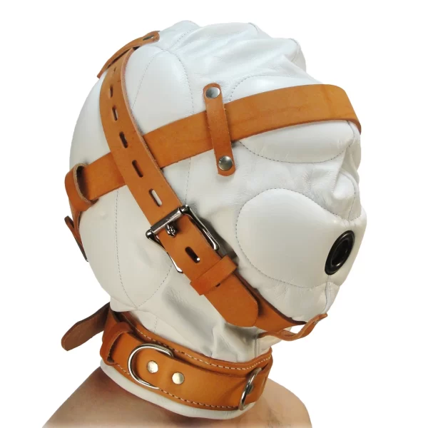 Strict Leather Sensory Isolation Hood White-Tan Adjustable